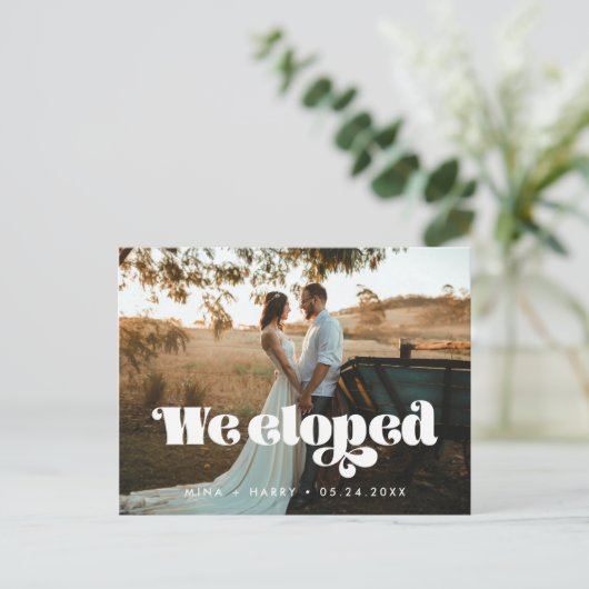 ヴィンテージレトロスクリプト我々は逃げた写真 ポストカード (スタンド正面)