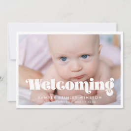 ヴィンテージレトロスクリプト歓迎ベビー写真 案内状