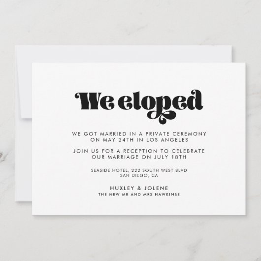 ヴィンテージレトロスクリプト私たちは駆け落ち発表 招待状 (正面)