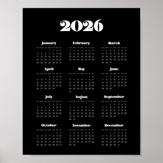 ヴィンテージレトロスクリプト2025ブラックカレンダー ポスター (正面)