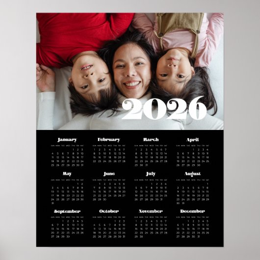 ヴィンテージレトロスクリプト2025ブラックフォトカレンダー ポスター (正面)