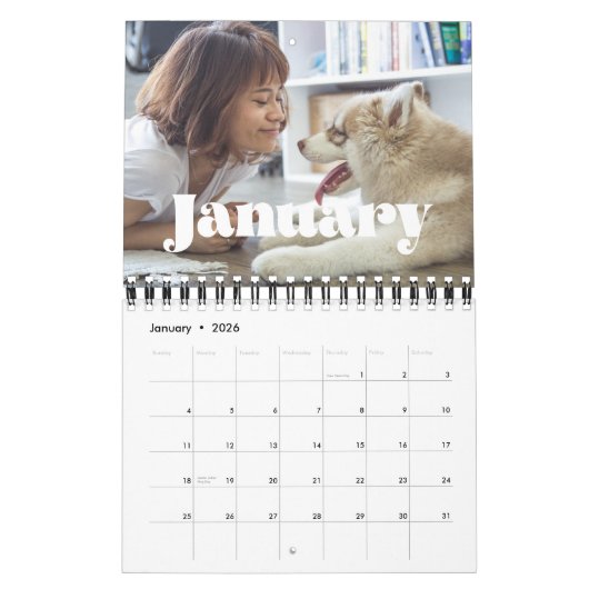 ヴィンテージレトロスクリプト2026家族の写真 カレンダー (1月 2026)