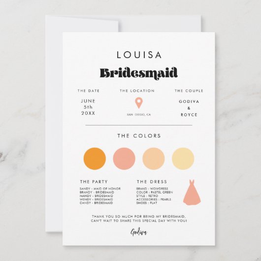 ヴィンテージレトロスクリプトBridesmaid情報カード 招待状 (正面)