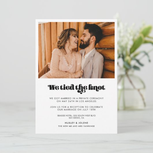 ヴィンテージレトロスクリプトknot photo cardを結んだ 招待状 (スタンド正面)