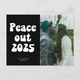ヴィンテージレトロスクリプトPeace out 2023年新年の写真 シーズンポストカード