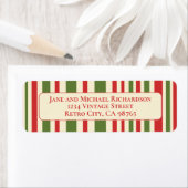 ヴィンテージレトロスストライプクリスマスレッドグリーンクリーム ラベル (インサイチュ)