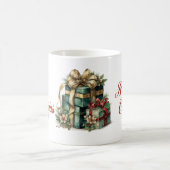 ヴィンテージレトロスタイルクリスマスプレゼント緑&金ゴールド コーヒーマグカップ (中央)