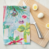 ヴィンテージレトロスタイルクリスマスプレゼント キッチンタオル (四つ折り)