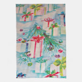 ヴィンテージレトロスタイルクリスマスプレゼント キッチンタオル (縦)