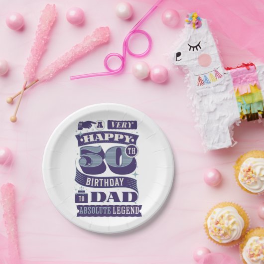 ヴィンテージレトロスタイルタイポグラフィ50番目の誕生日パパ ペーパープレート (パーティー)