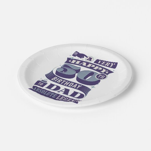 ヴィンテージレトロスタイルタイポグラフィ50番目の誕生日パパ ペーパープレート (アングル)