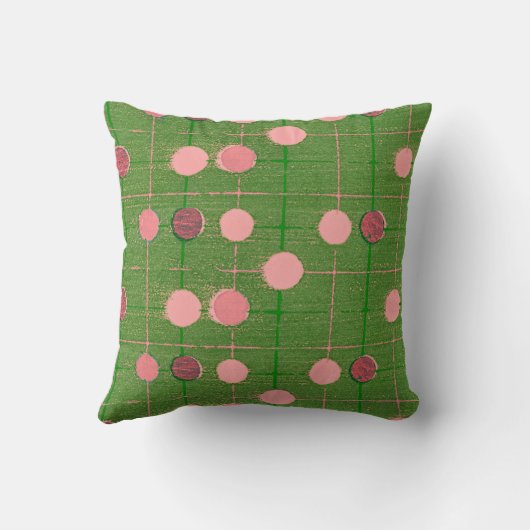 ヴィンテージレトロスタイルピンクグリーン水玉模様枕 クッション (裏面)