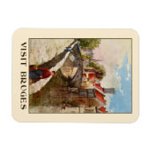 ヴィンテージレトロスタイルブルージュ旅行広告 マグネット (横)