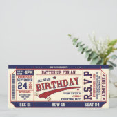 ヴィンテージレトロスタイル野球チケット誕生日パーティー 招待状 (スタンド正面)