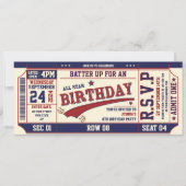 ヴィンテージレトロスタイル野球チケット誕生日パーティー 招待状 (正面)