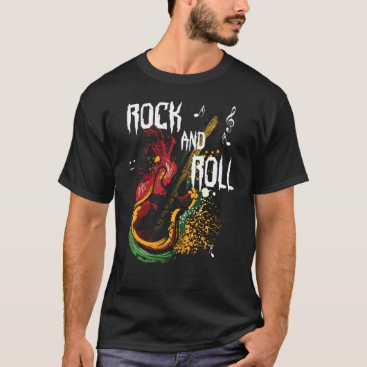 ヴィンテージレトロスタイル80s Rock & 転が Music Guitar A Tシャツ (正面)