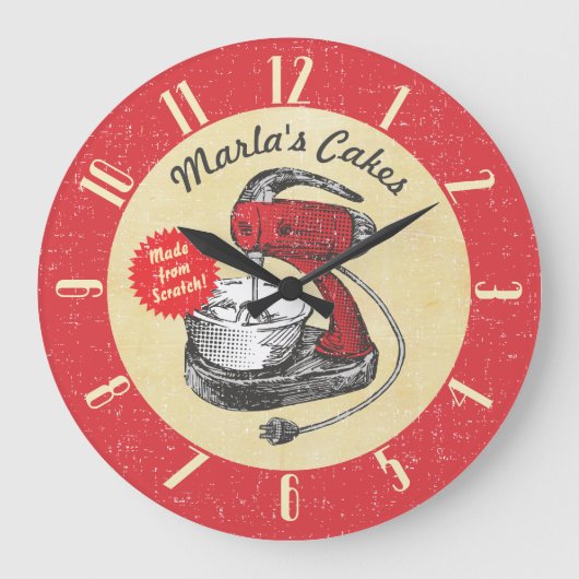 ヴィンテージレトロスタンドミパーソナライズされたキサー ラージ壁時計 (正面)