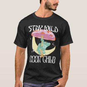 ヴィンテージレトロステイワイルドムーンチャイルドフロッグピースラブ Tシャツ