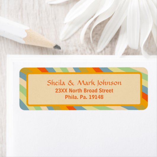 ヴィンテージレトロストライプのウェーブファミリーアドレスデザイン ラベル (インサイチュ)