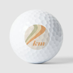 ヴィンテージレトロストライプウェーブグリーンオレンジ名前をカスタムする ゴルフボール