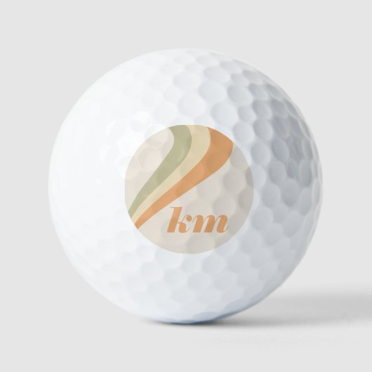 ヴィンテージレトロストライプウェーブグリーンオレンジ名前をカスタムする ゴルフボール (正面)
