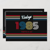 ヴィンテージレトロストライプカセットの原色 招待状 (正面/裏面)