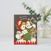 ヴィンテージレトロスノーカップルカスタムクリスマス シーズンカード (スタンド正面)