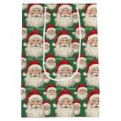 ヴィンテージレトロスマイルサンタ顔グリーン ミディアムペーパーバッグ (裏面)