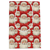 ヴィンテージレトロスマイルサンタ顔レッド ミディアムペーパーバッグ (正面)