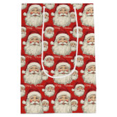 ヴィンテージレトロスマイルサンタ顔レッド ミディアムペーパーバッグ (裏面)