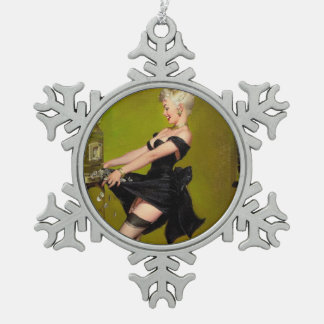 ヴィンテージレトロスロットマシンカジノウィンピンナップガール スノーフレークピューターオーナメント