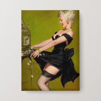 ヴィンテージレトロスロットマシンカジノウィンピンナップガール 缶バッジ