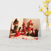 ヴィンテージレトロセラミッククリスマス小人 カード (黄色い花)