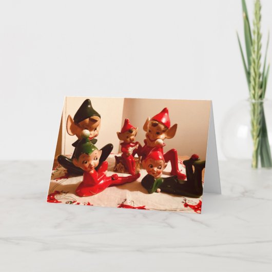 ヴィンテージレトロセラミッククリスマス小人 カード (正面)