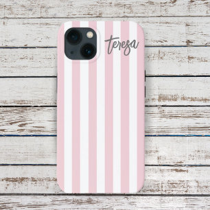 ヴィンテージレトロソフトピンク及び白ストライプのカスタムC iPhone 13ケース