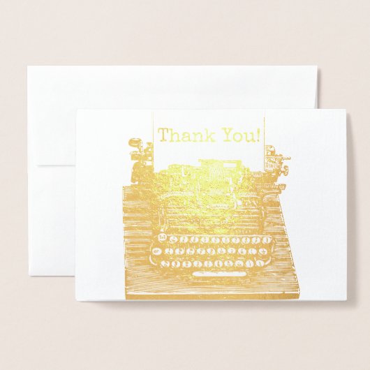 ヴィンテージレトロタイプライターありがとうご注意 箔カード (封筒付き正面)