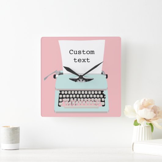 ヴィンテージレトロタイプライターと紙デザイン スクエア壁時計 (ホーム)