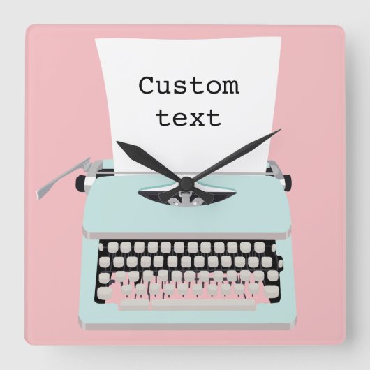 ヴィンテージレトロタイプライターと紙デザイン スクエア壁時計 (正面)