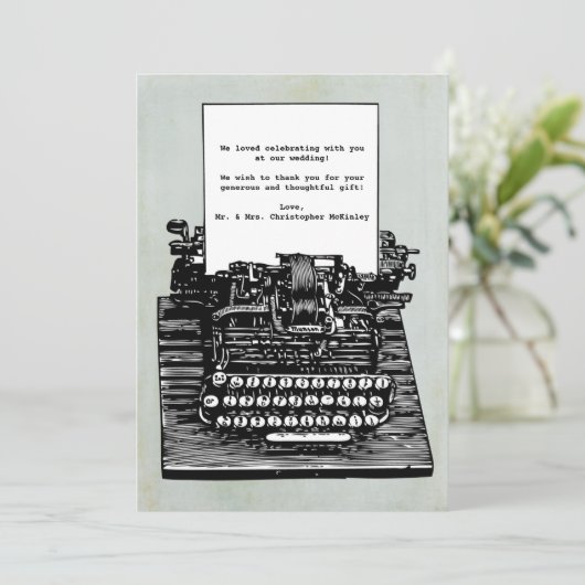 ヴィンテージレトロタイプライタ結婚ーの感謝 サンキューカード (スタンド正面)