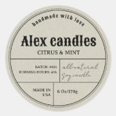 ヴィンテージレトロタイポグラフィろうそく製品ラベル ラウンドシール (正面)