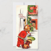 ヴィンテージレトロチャイルドオンクリスマスモーニングカスタム シーズンカード (正面)