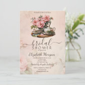 ヴィンテージレトロティーセットフラワーズブライダルシャワー 招待状 (スタンド正面)