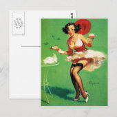 ヴィンテージレトロティータイムピンナップガール ポストカード (正面/裏面)