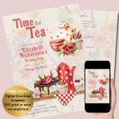 ヴィンテージレトロティーパーティーレッド水玉模様誕生日 招待状