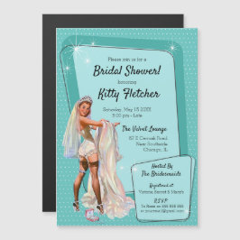 ヴィンテージレトロティール(緑がかった色)ピンアップブライドブライダルシャワー マグネット招待状