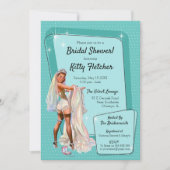 ヴィンテージレトロティール（緑がかった色）ピンアップブライドブライダルシャワー 招待状 (正面)