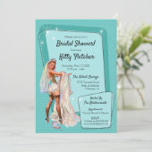 ヴィンテージレトロティール（緑がかった色）ピンアップブライドブライダルシャワー 招待状 (スタンド正面)