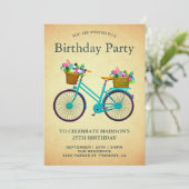 ヴィンテージレトロティール(緑がかった色)フローラ誕生日会 招待状 (スタンド正面)