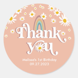 ヴィンテージレトロデイジーレインボーサンキュー ラウンドシール