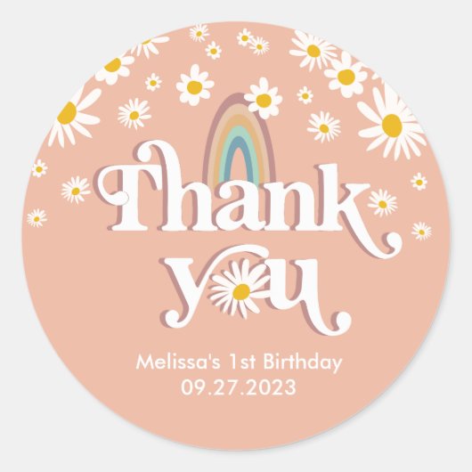 ヴィンテージレトロデイジーレインボーサンキュー ラウンドシール (正面)